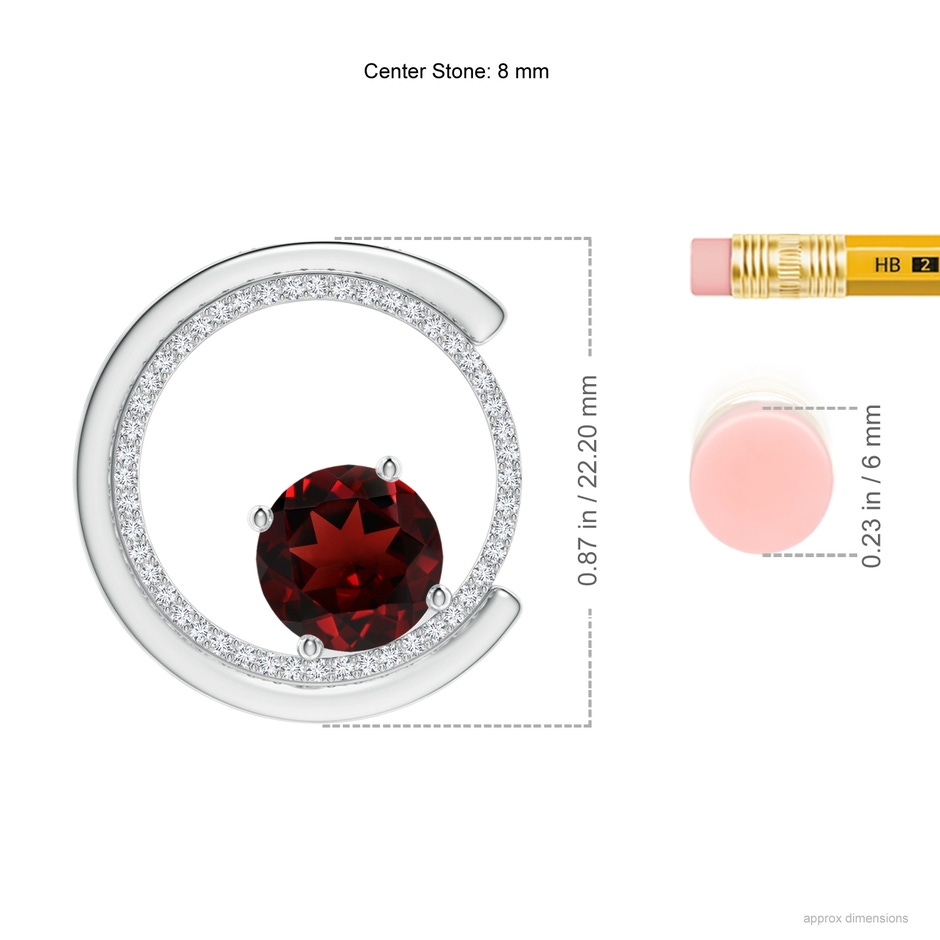 8mm AAA Garnet and Diamond Capricorn Circle Pendant with Open Halo in White Gold ruler