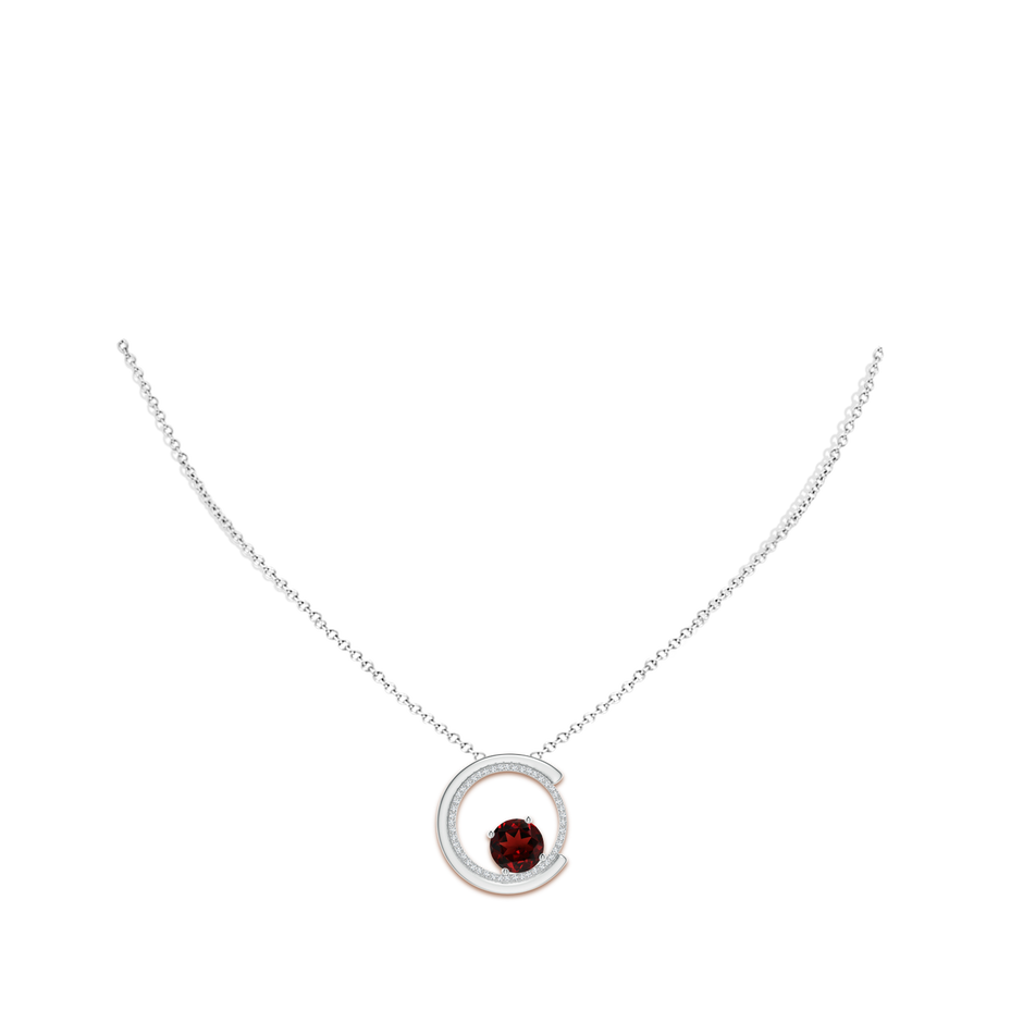 8mm AAA Garnet and Diamond Capricorn Circle Pendant with Open Halo in White Gold body-neck