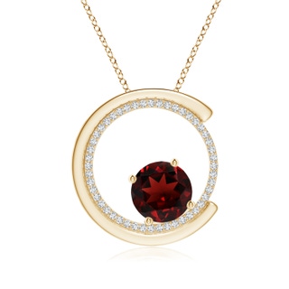 8mm AAA Garnet and Diamond Capricorn Circle Pendant with Open Halo in Yellow Gold