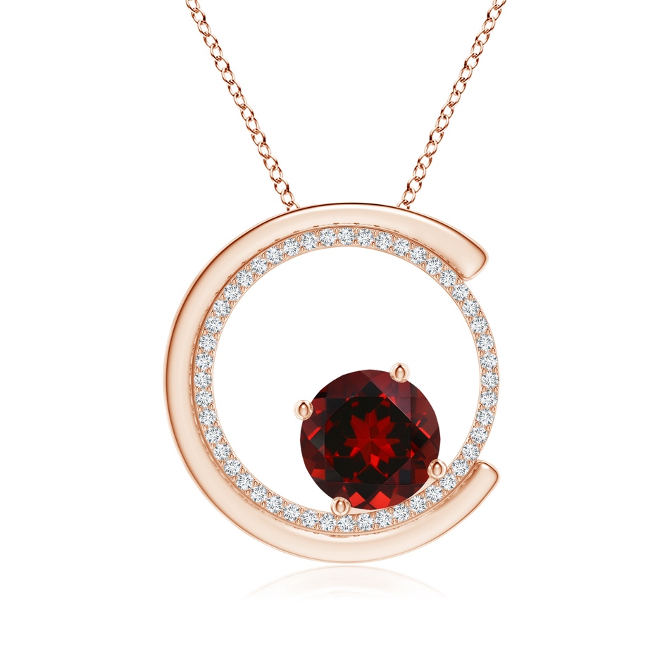 8mm AAAA Garnet and Diamond Capricorn Circle Pendant with Open Halo in Rose Gold 