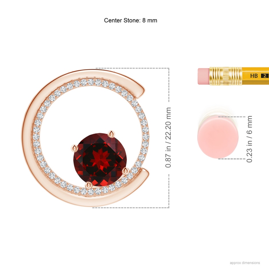 8mm AAAA Garnet and Diamond Capricorn Circle Pendant with Open Halo in Rose Gold ruler