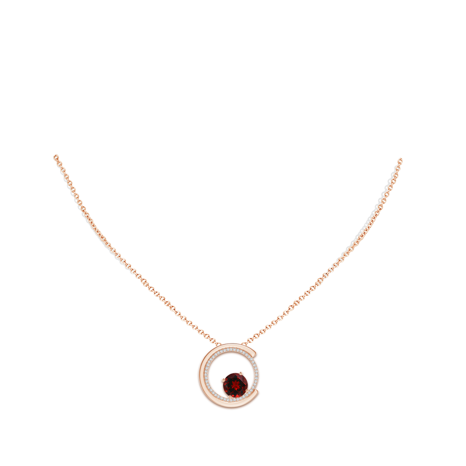 8mm AAAA Garnet and Diamond Capricorn Circle Pendant with Open Halo in Rose Gold body-neck