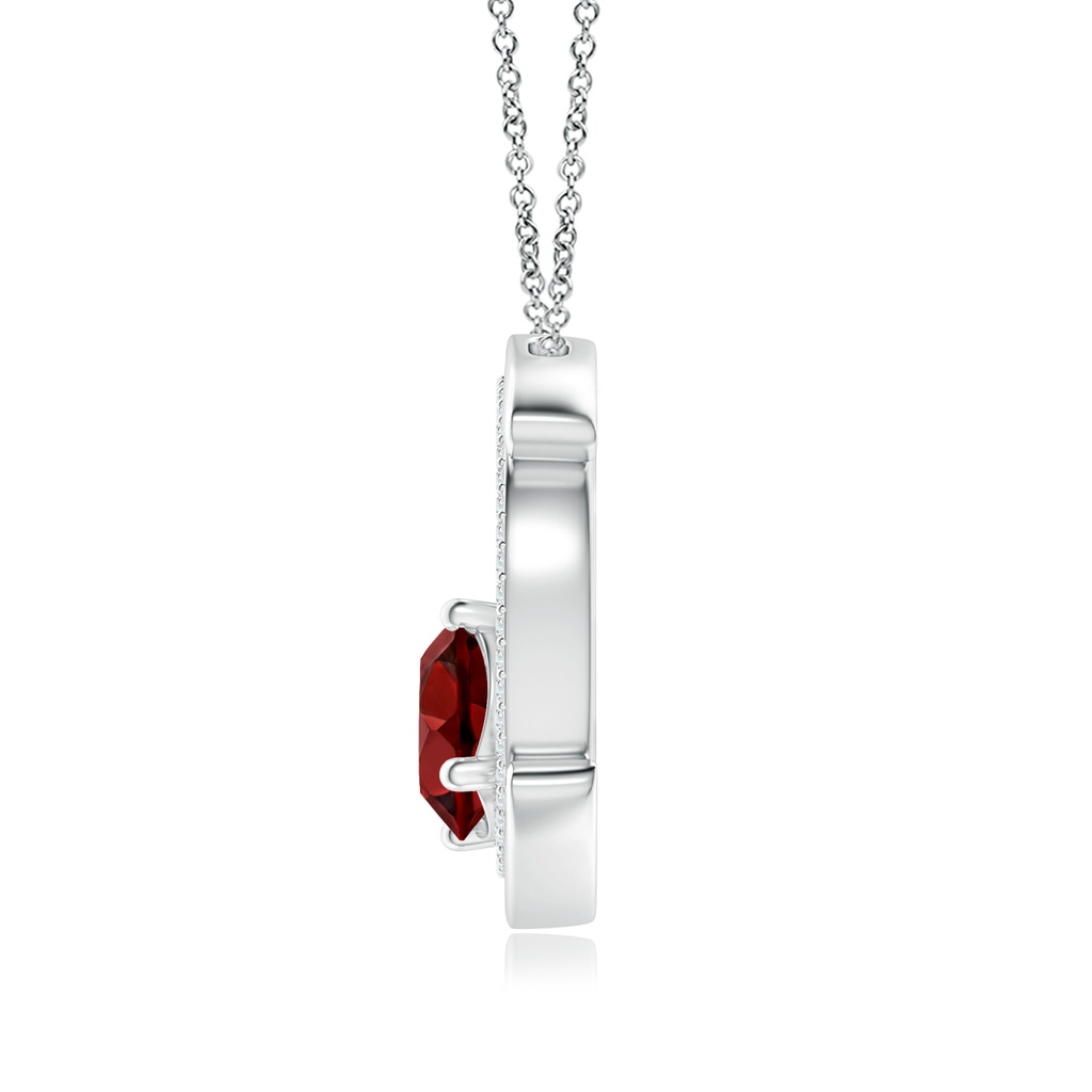 8mm AAAA Garnet and Diamond Capricorn Circle Pendant with Open Halo in White Gold Side-1