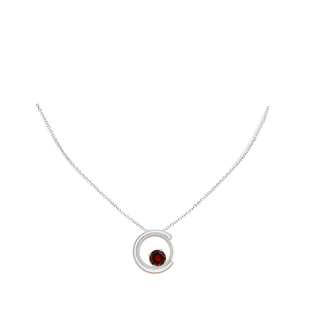 8mm AAAA Garnet and Diamond Capricorn Circle Pendant with Open Halo in White Gold Body-Neck