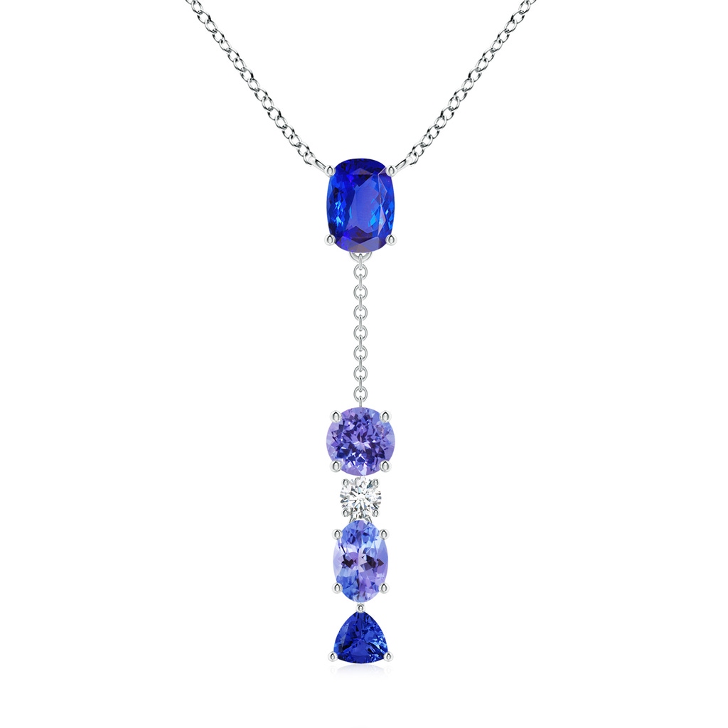 7x5mm AAA Multi-Shape Tanzanite Sagittarius Linear Pendant with Diamonds in White Gold