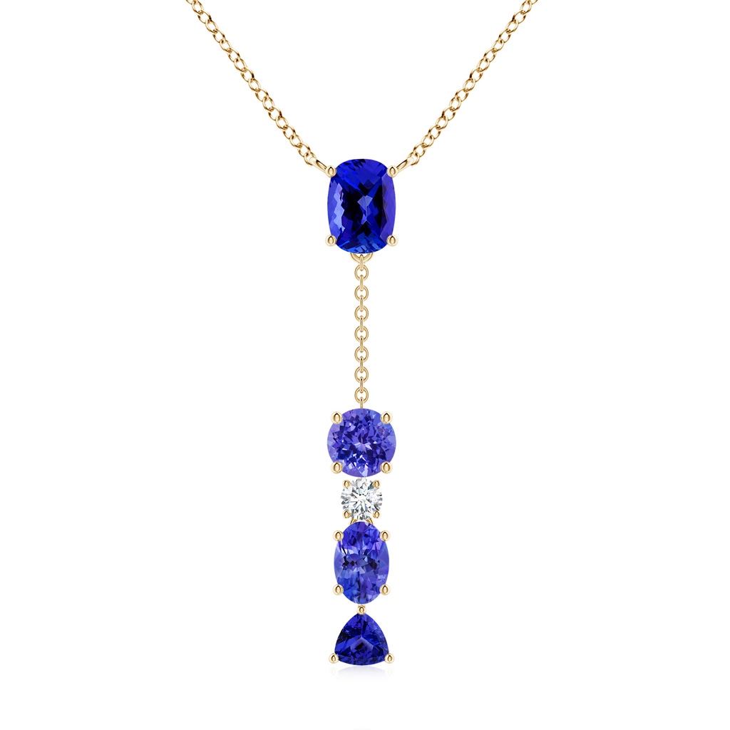 7x5mm AAAA Multi-Shape Tanzanite Sagittarius Linear Pendant with Diamonds in Yellow Gold