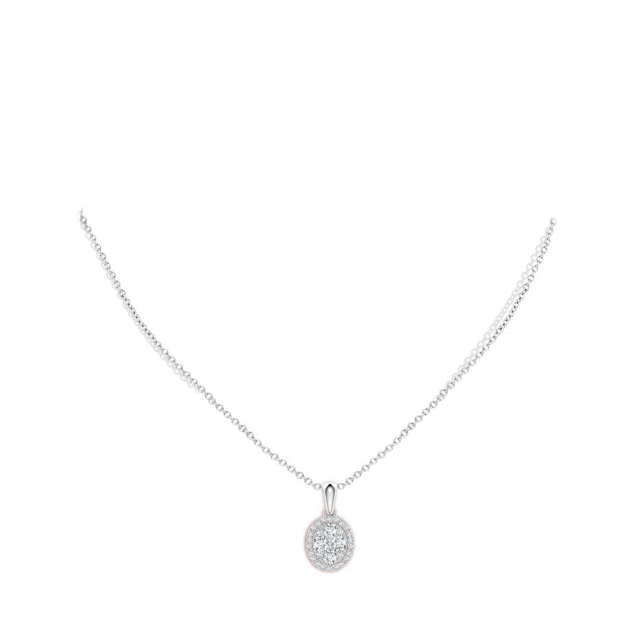 2.9mm GVS2 Oval Composite Diamond Halo Pendant in White Gold body-neck