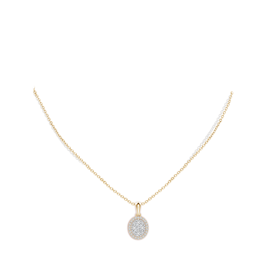 2.9mm HSI2 Oval Composite Diamond Halo Pendant in Yellow Gold body-neck
