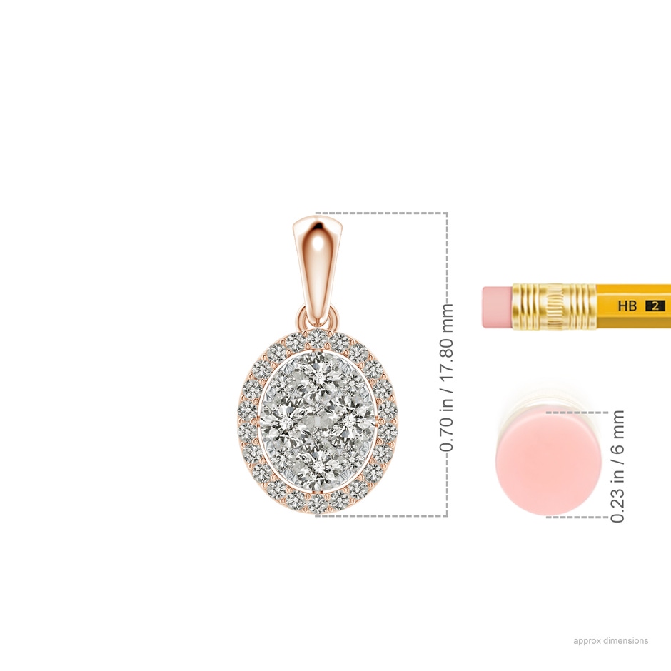2.9mm KI3 Oval Composite Diamond Halo Pendant in Rose Gold ruler