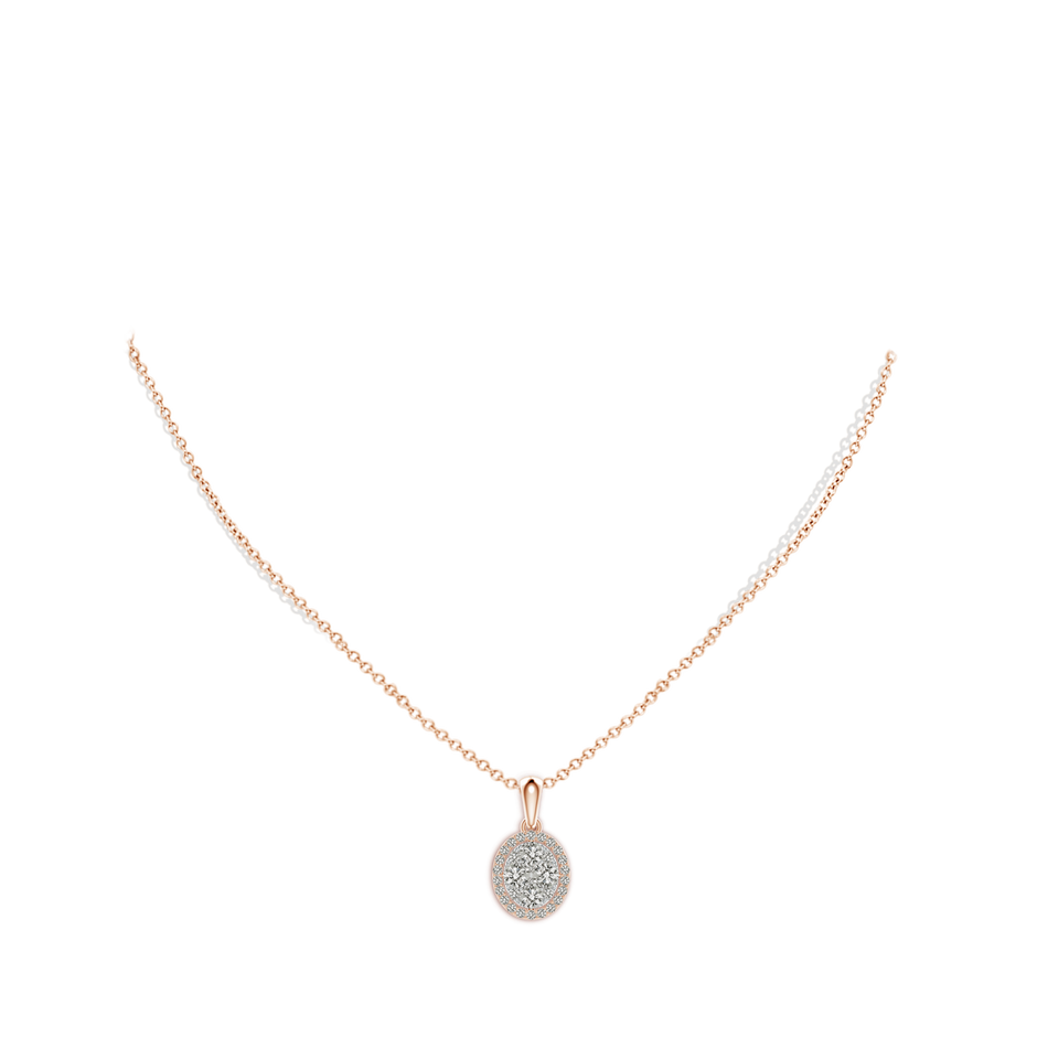 2.9mm KI3 Oval Composite Diamond Halo Pendant in Rose Gold body-neck