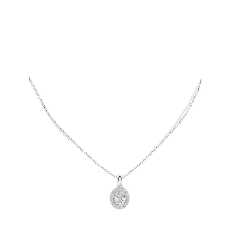 3.2mm HSI2 Oval Composite Diamond Halo Pendant in White Gold body-neck