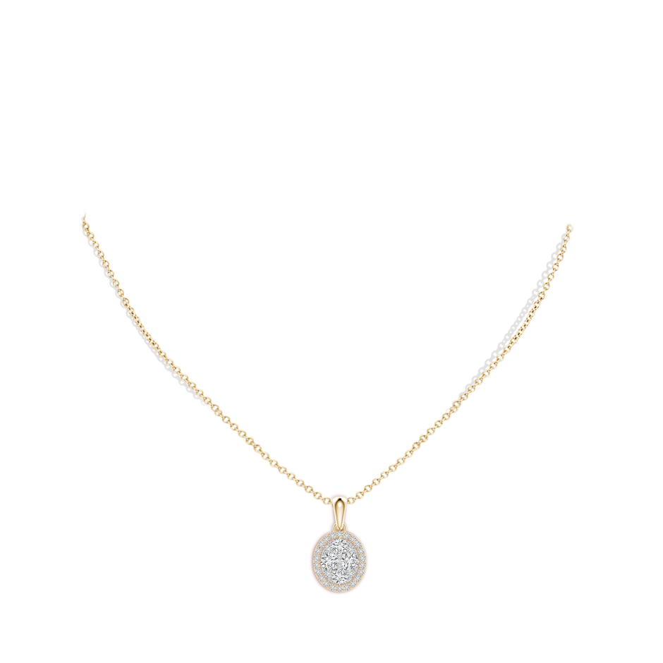 3.2mm HSI2 Oval Composite Diamond Halo Pendant in Yellow Gold body-neck