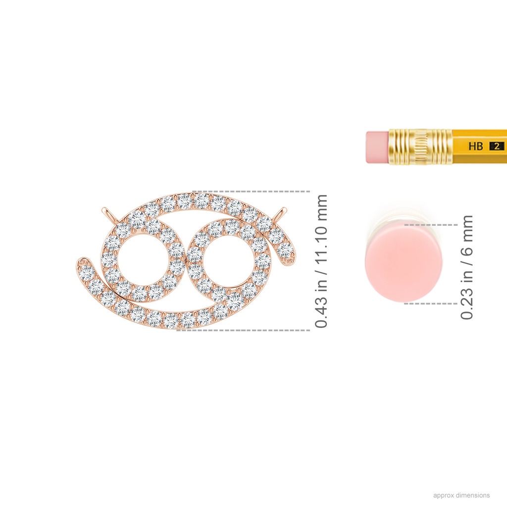 1.4mm GVS2 Diamond Cancer Zodiac Sign Pendant in Rose Gold Ruler