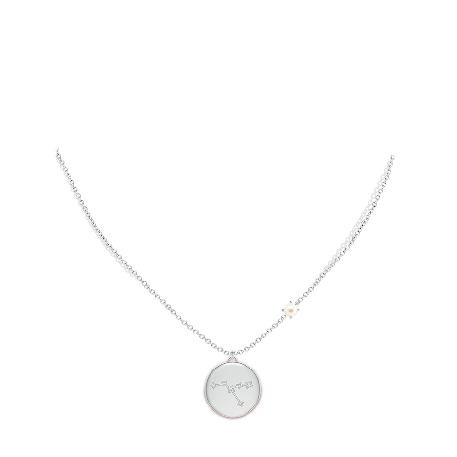 4mm AAA Freshwater Pearl Cancer Constellation Medallion Pendant in White Gold body-neck