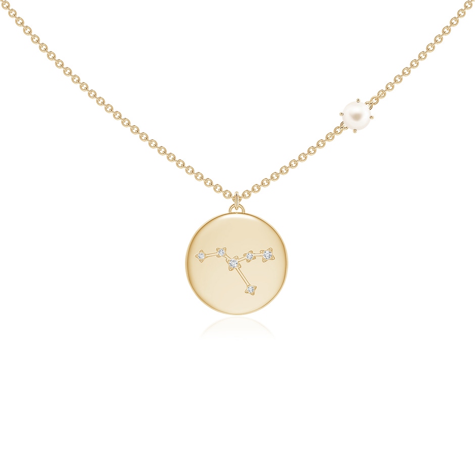 4mm AAA Freshwater Pearl Cancer Constellation Medallion Pendant in Yellow Gold 