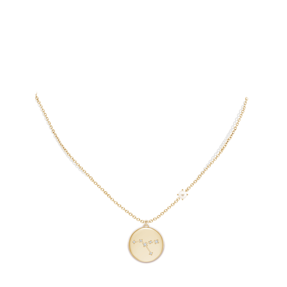 4mm AAA Freshwater Pearl Cancer Constellation Medallion Pendant in Yellow Gold body-neck
