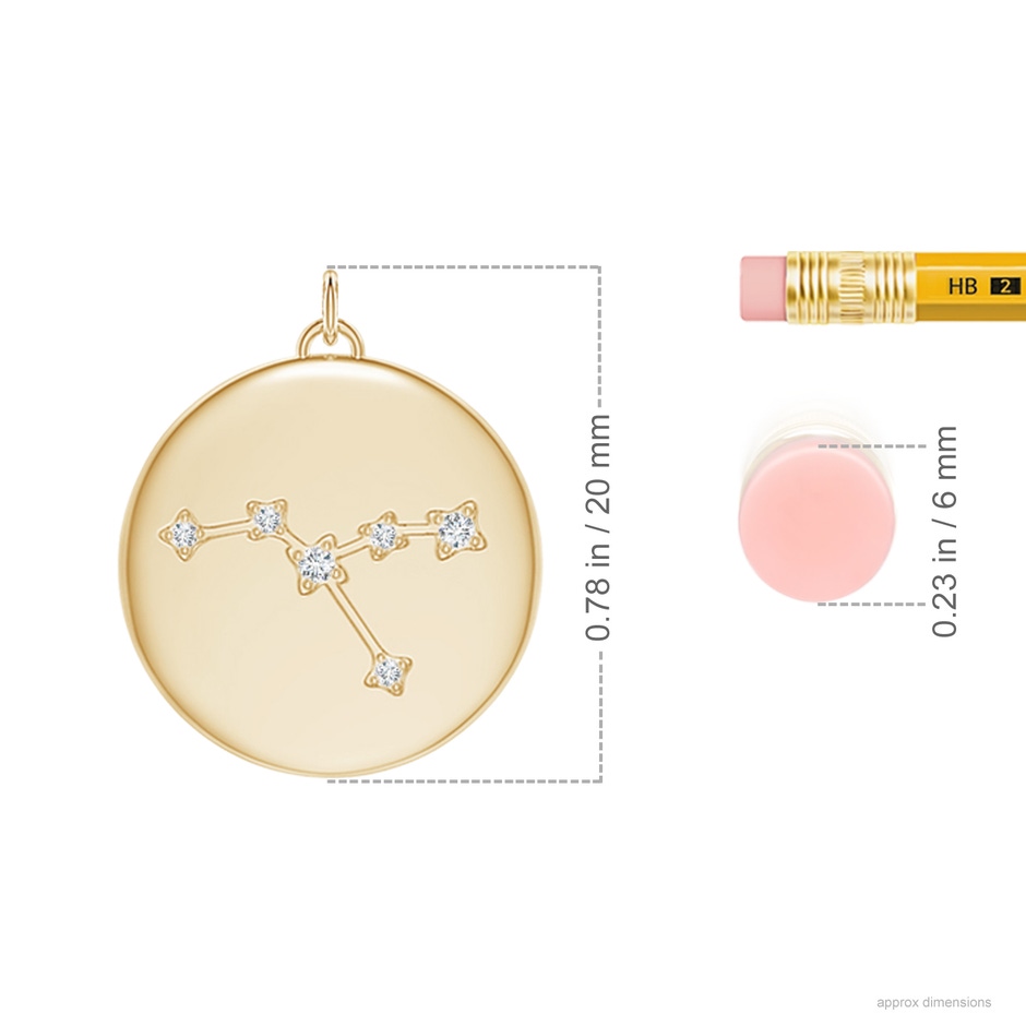 4mm AAAA Freshwater Pearl Cancer Constellation Medallion Pendant in Yellow Gold ruler