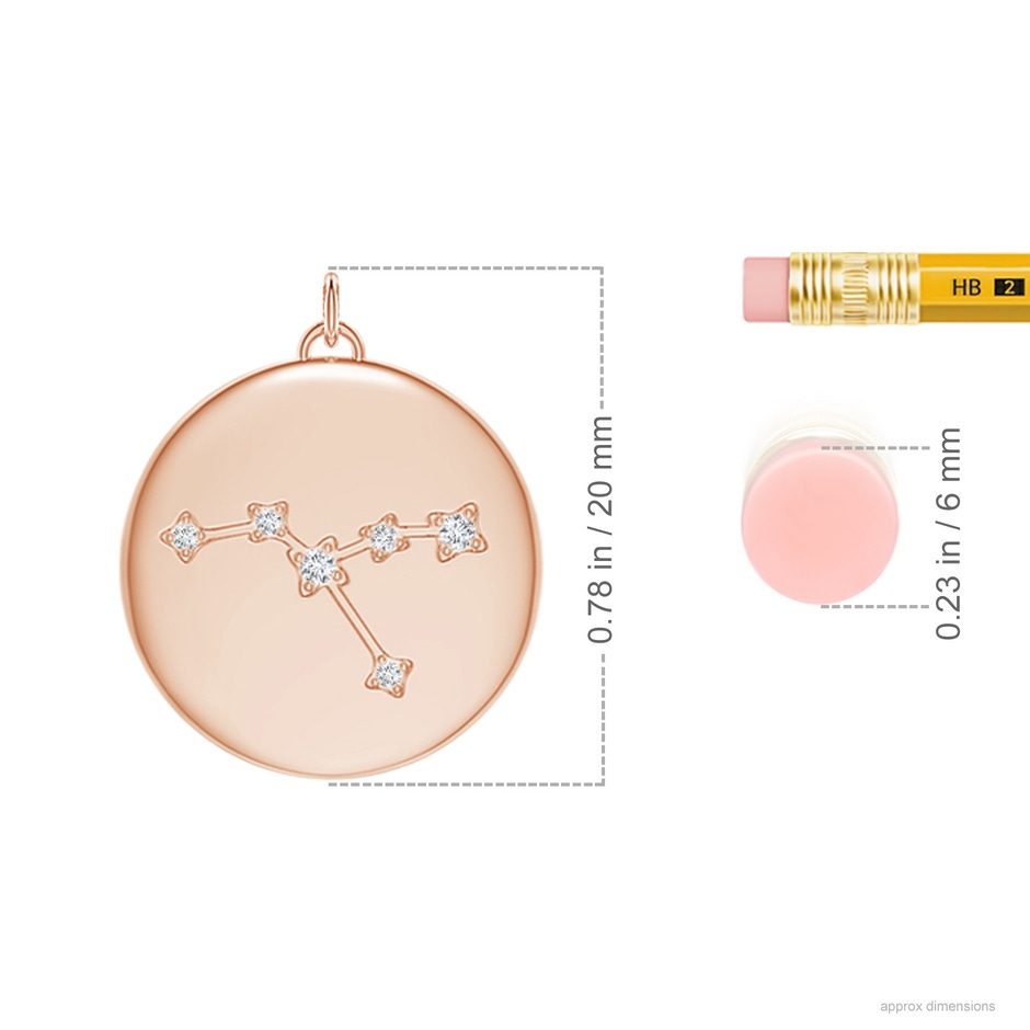 4mm AAA Ruby Cancer Constellation Medallion Pendant in Rose Gold ruler