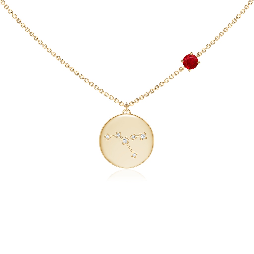 4mm AAA Ruby Cancer Constellation Medallion Pendant in Yellow Gold
