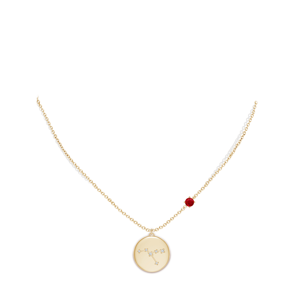 4mm AAA Ruby Cancer Constellation Medallion Pendant in Yellow Gold Body-Neck