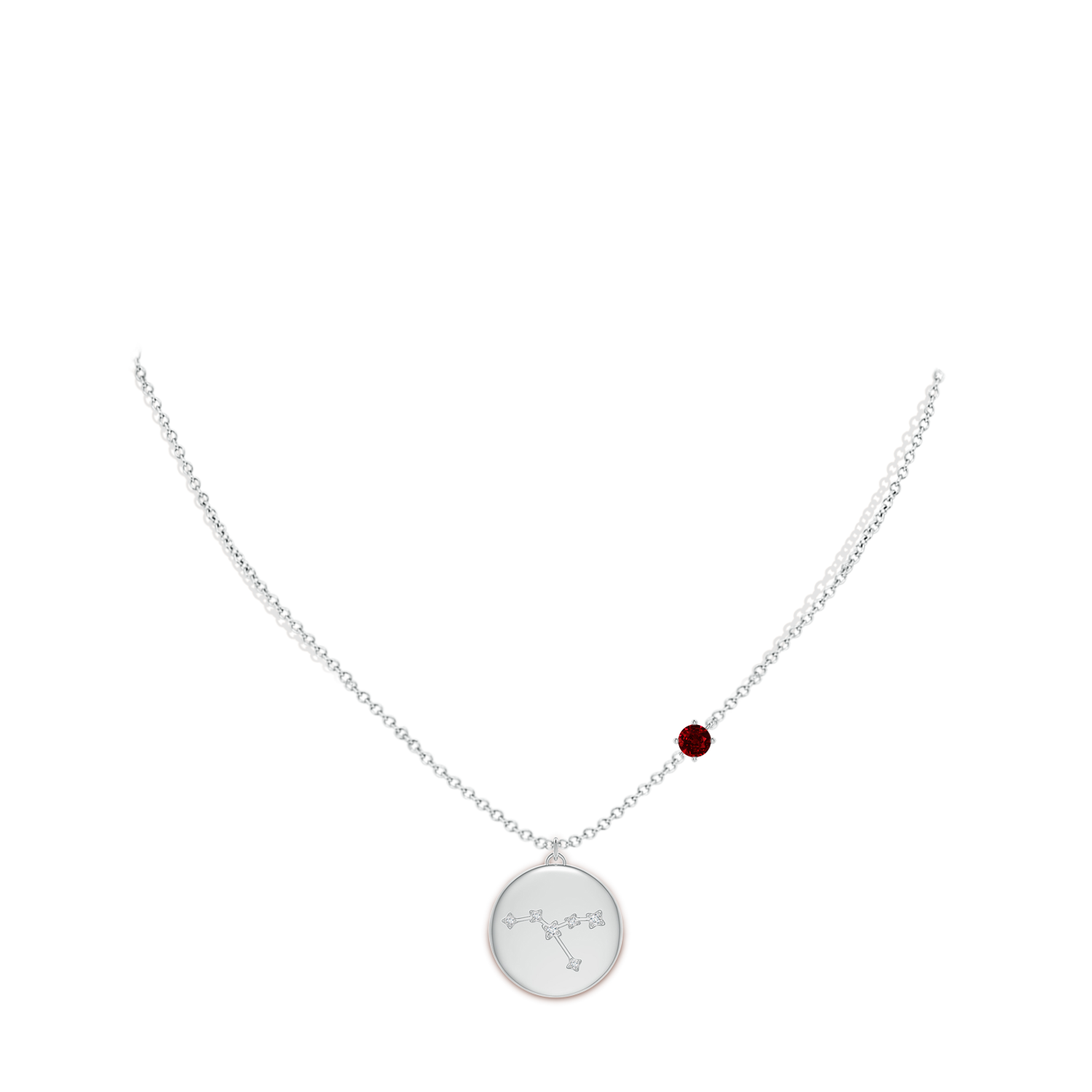 4mm AAAA Ruby Cancer Constellation Medallion Pendant in White Gold - body_neck