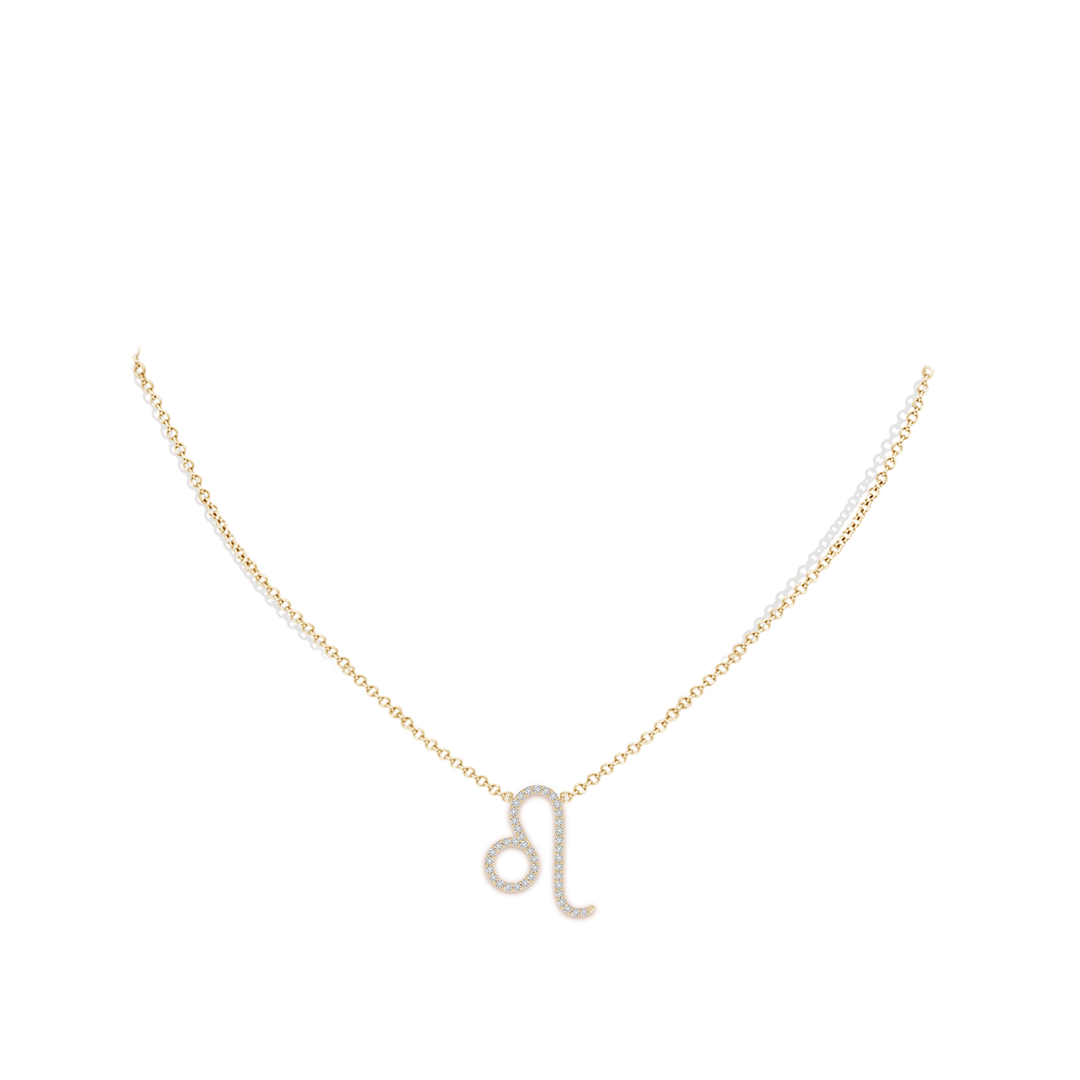 1mm HSI2 Diamond Leo Zodiac Sign Pendant in Yellow Gold - body_neck