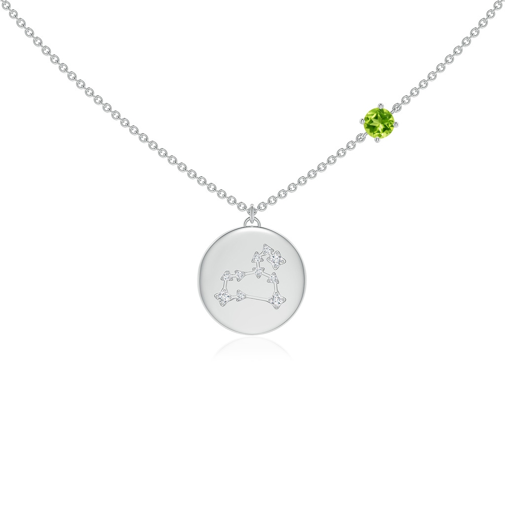 4mm AAA Peridot Leo Constellation Medallion Pendant in White Gold