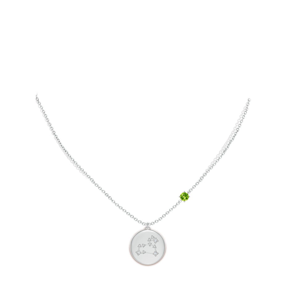 4mm AAA Peridot Leo Constellation Medallion Pendant in White Gold body-neck