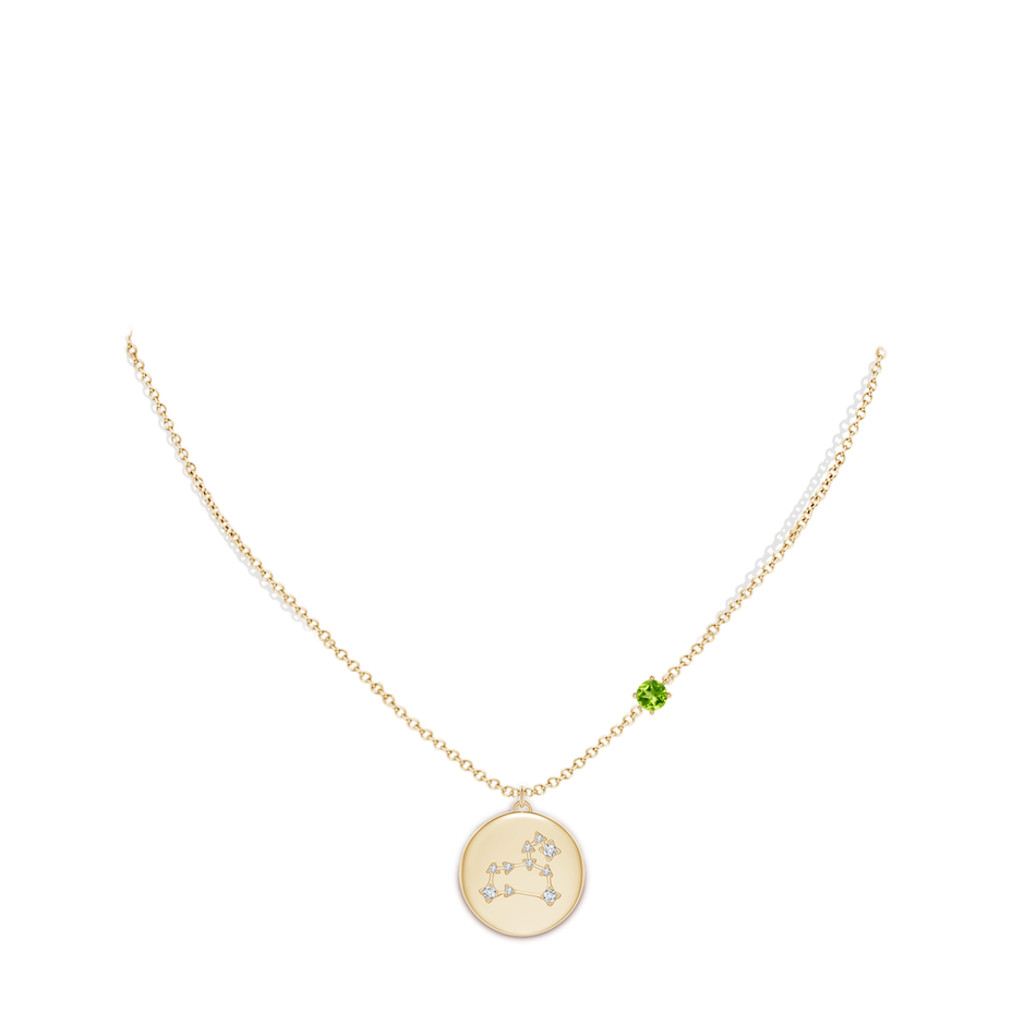 4mm AAA Peridot Leo Constellation Medallion Pendant in Yellow Gold body-neck