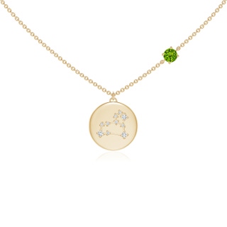 4mm AAAA Peridot Leo Constellation Medallion Pendant in Yellow Gold