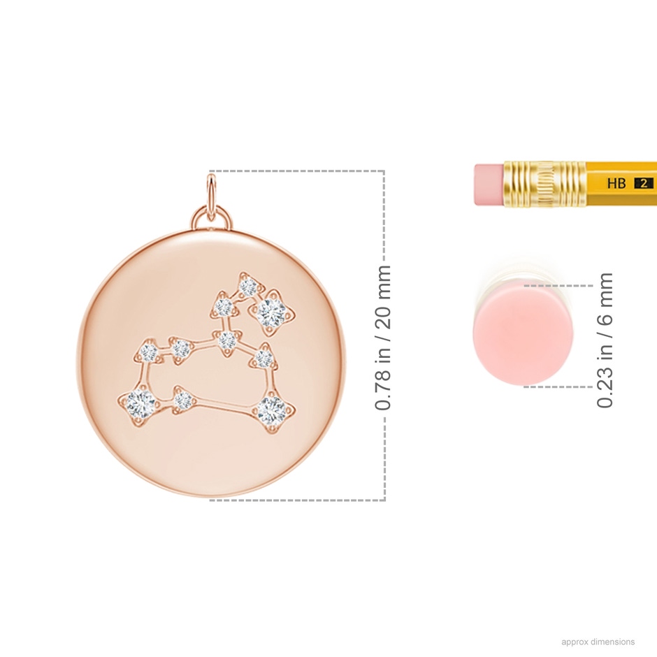4mm AAA Ruby Leo Constellation Medallion Pendant in Rose Gold ruler