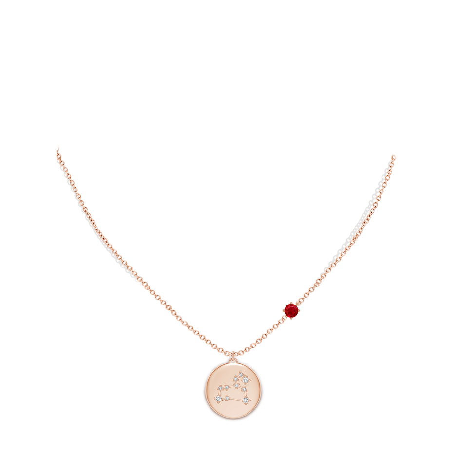 4mm AAA Ruby Leo Constellation Medallion Pendant in Rose Gold body-neck