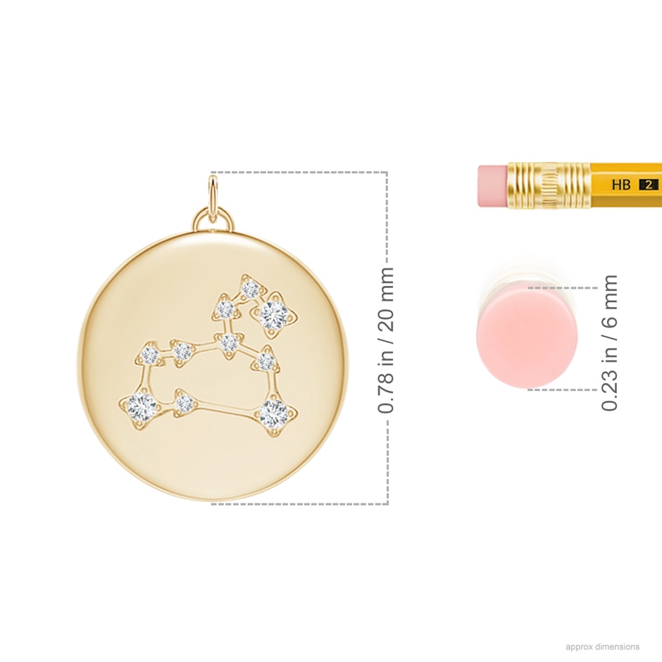 4mm AAA Ruby Leo Constellation Medallion Pendant in Yellow Gold ruler