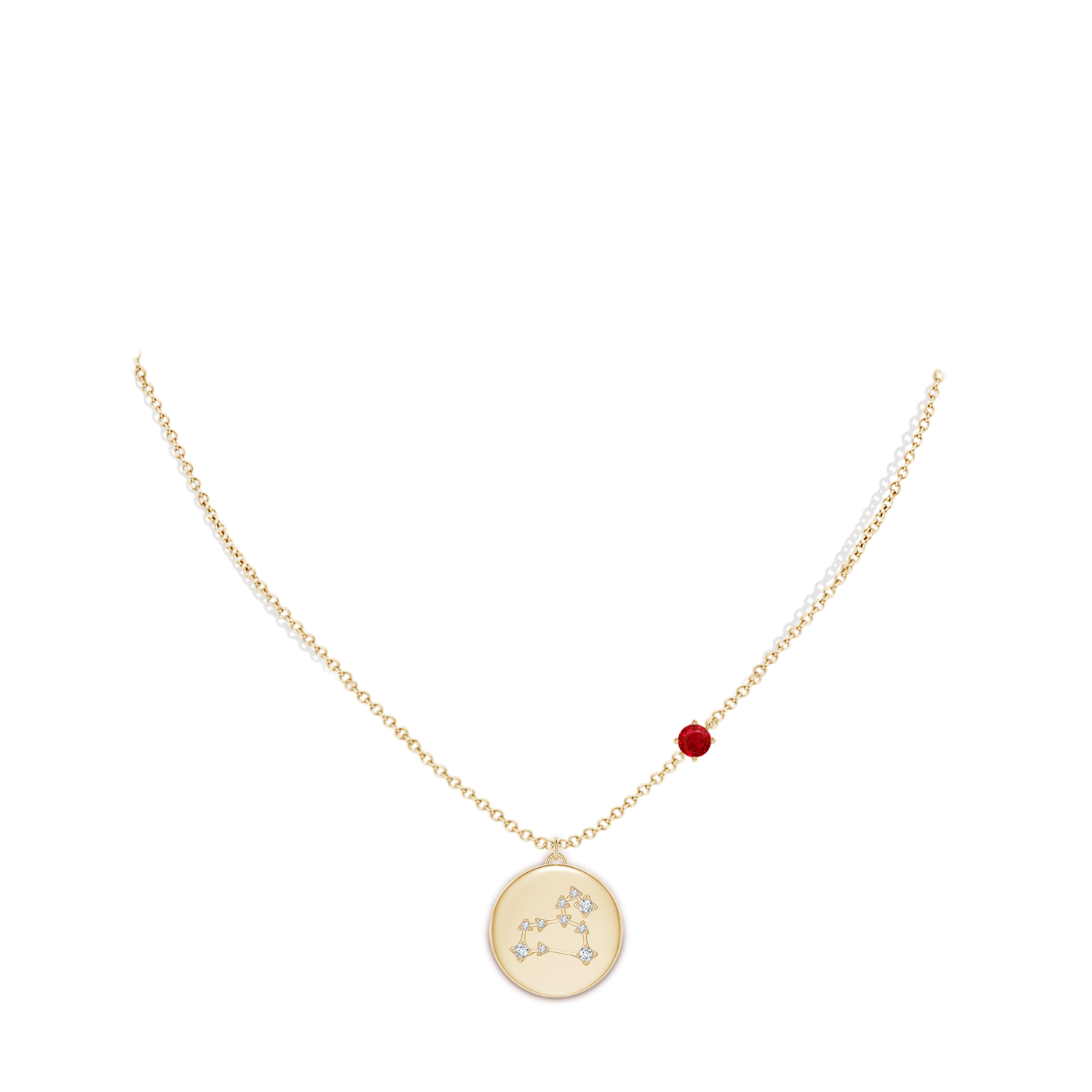 4mm AAA Ruby Leo Constellation Medallion Pendant in Yellow Gold - body_neck