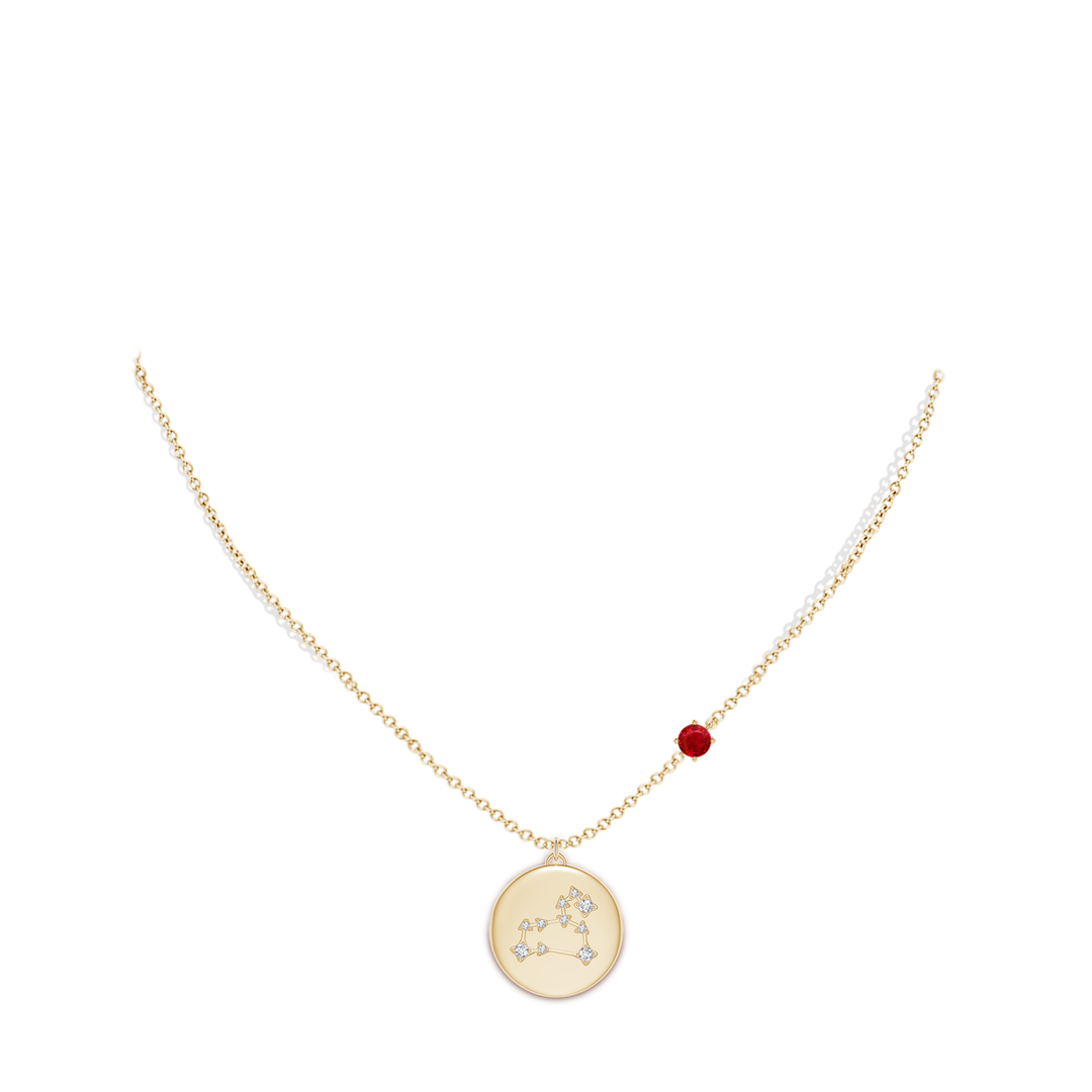 4mm AAA Ruby Leo Constellation Medallion Pendant in Yellow Gold - body_neck