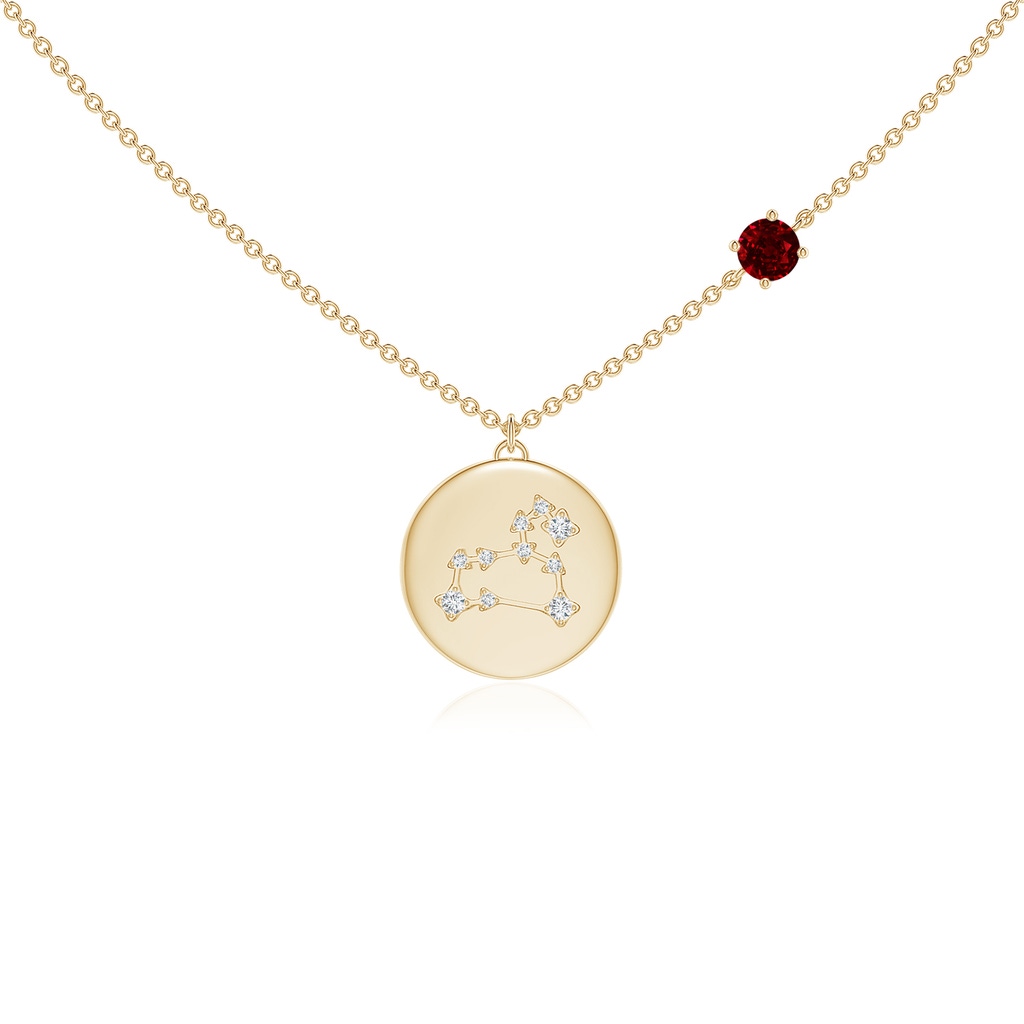 4mm AAAA Ruby Leo Constellation Medallion Pendant in Yellow Gold