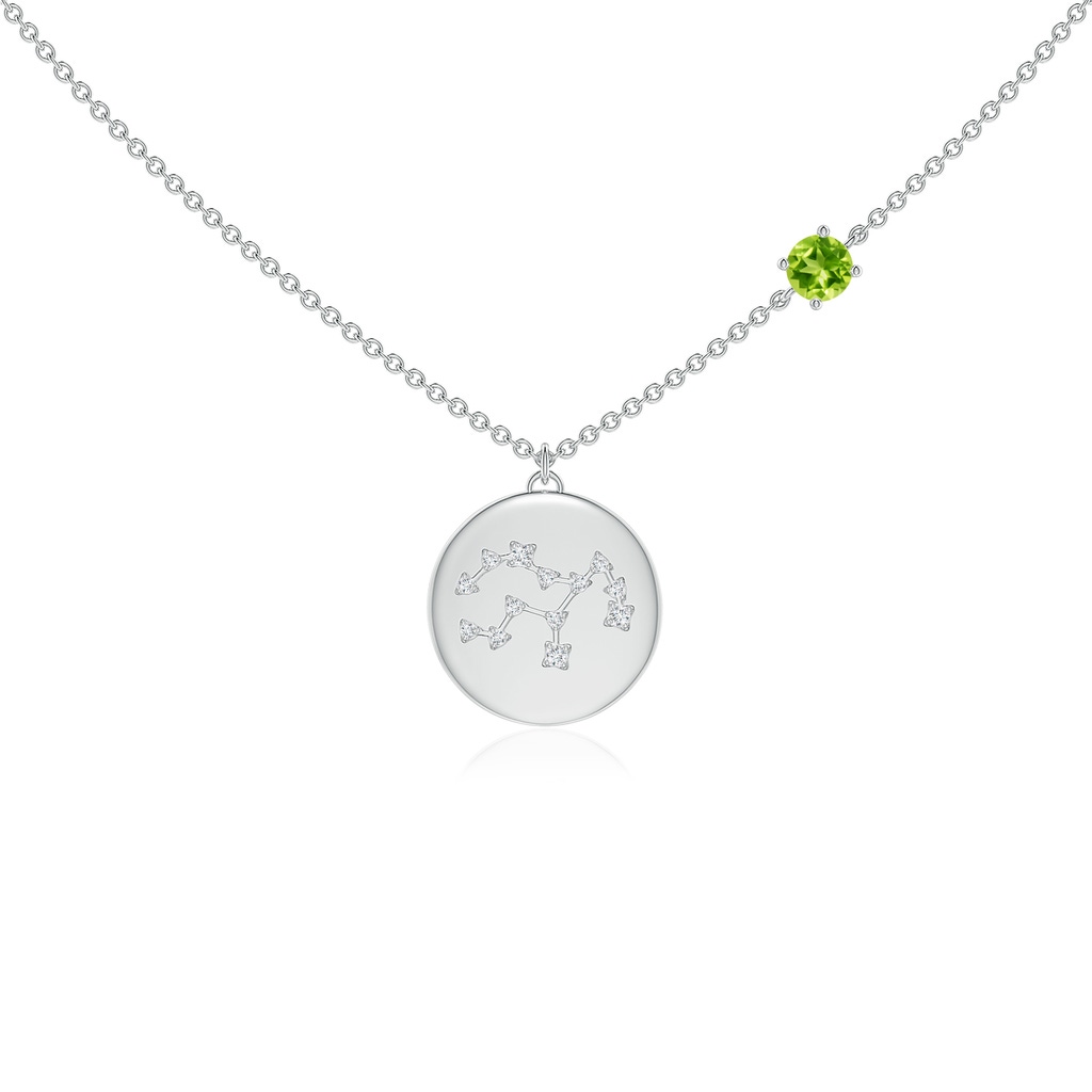 4mm AAA Peridot Virgo Constellation Medallion Pendant in White Gold