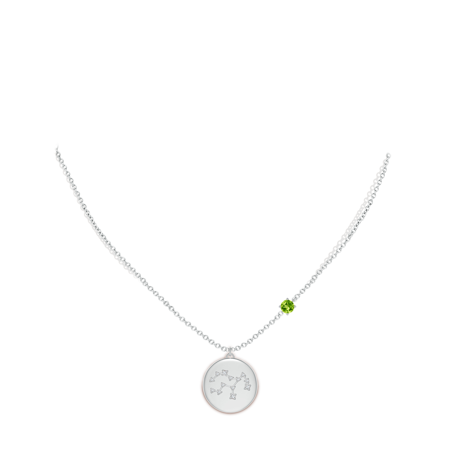 4mm AAA Peridot Virgo Constellation Medallion Pendant in White Gold - body_neck