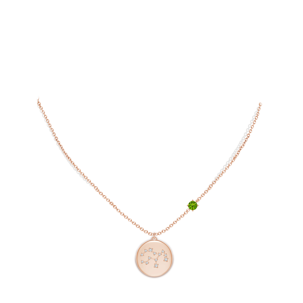 4mm AAAA Peridot Virgo Constellation Medallion Pendant in Rose Gold Body-Neck