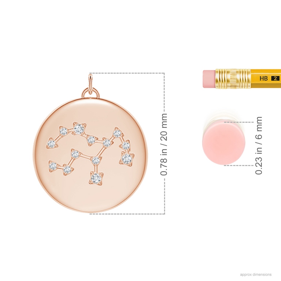 4mm AAA Sapphire Virgo Constellation Medallion Pendant in Rose Gold ruler