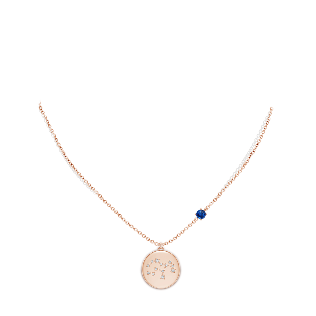 4mm AAA Sapphire Virgo Constellation Medallion Pendant in Rose Gold Body-Neck