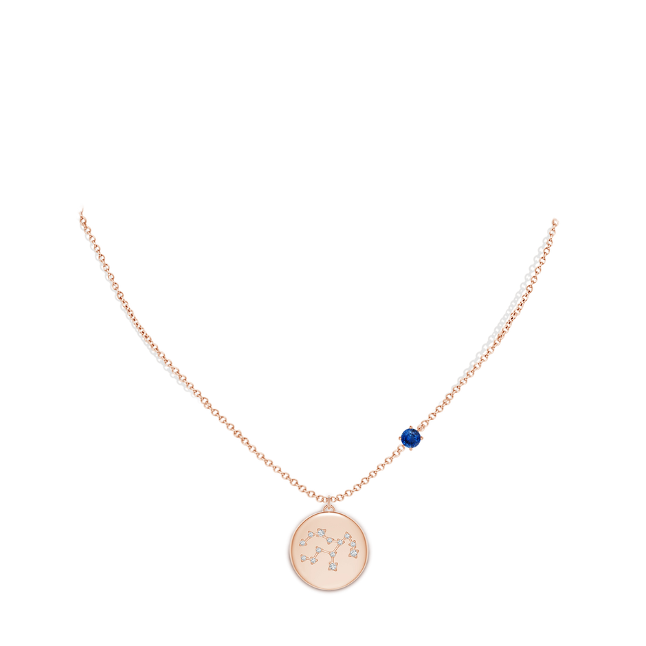 4mm AAA Sapphire Virgo Constellation Medallion Pendant in Rose Gold body-neck