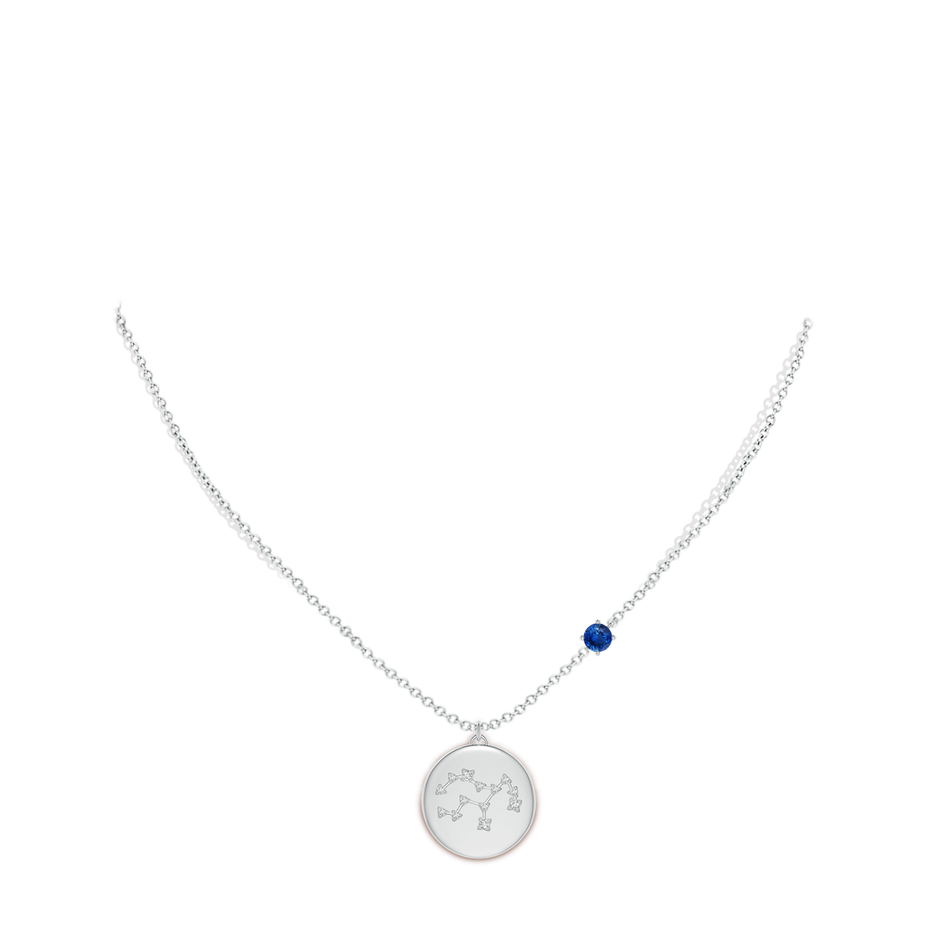 4mm AAA Sapphire Virgo Constellation Medallion Pendant in White Gold body-neck