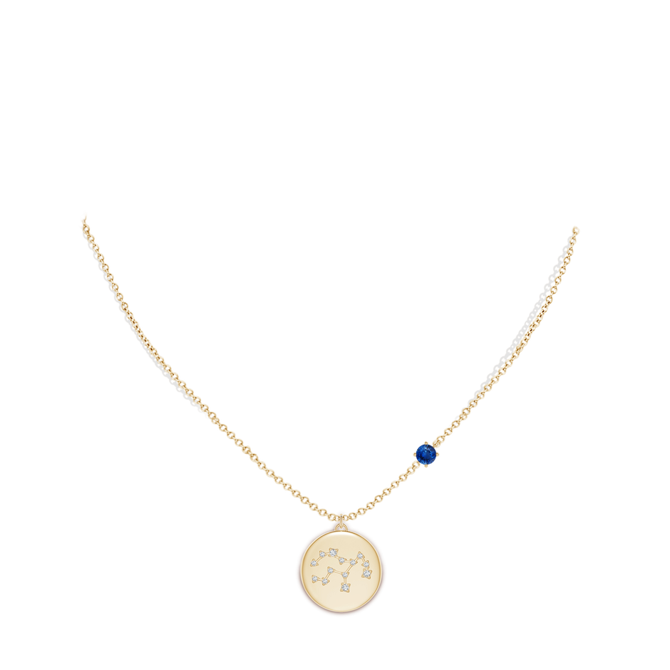 4mm AAA Sapphire Virgo Constellation Medallion Pendant in Yellow Gold body-neck