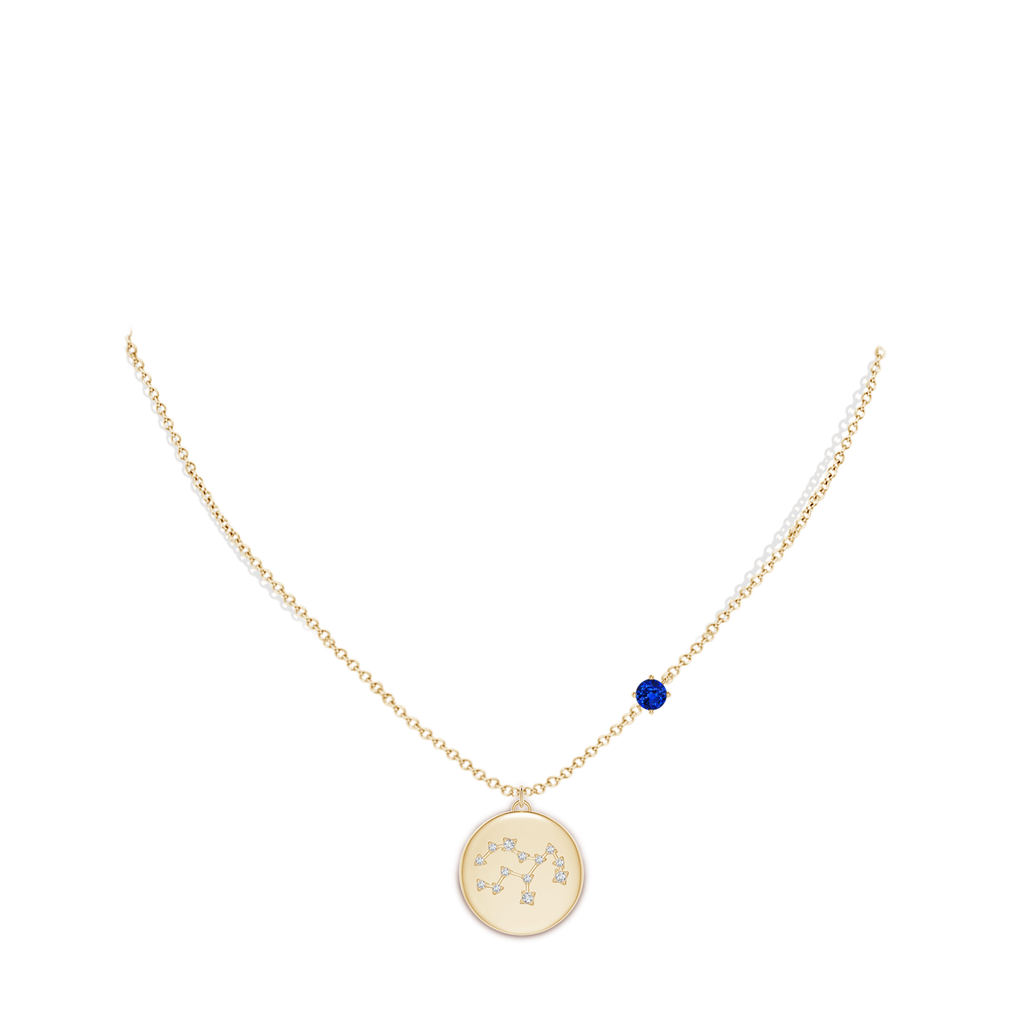 4mm AAAA Sapphire Virgo Constellation Medallion Pendant in Yellow Gold Body-Neck