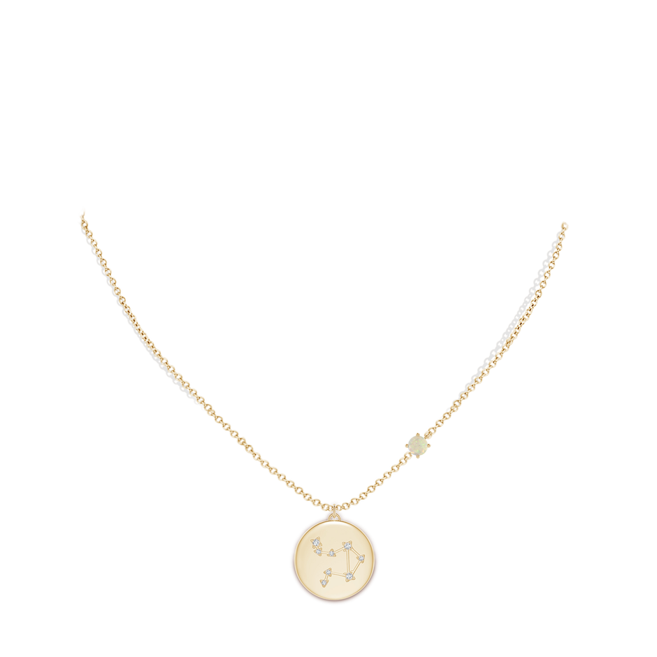 4mm AAA Opal Libra Constellation Medallion Pendant in Yellow Gold body-neck