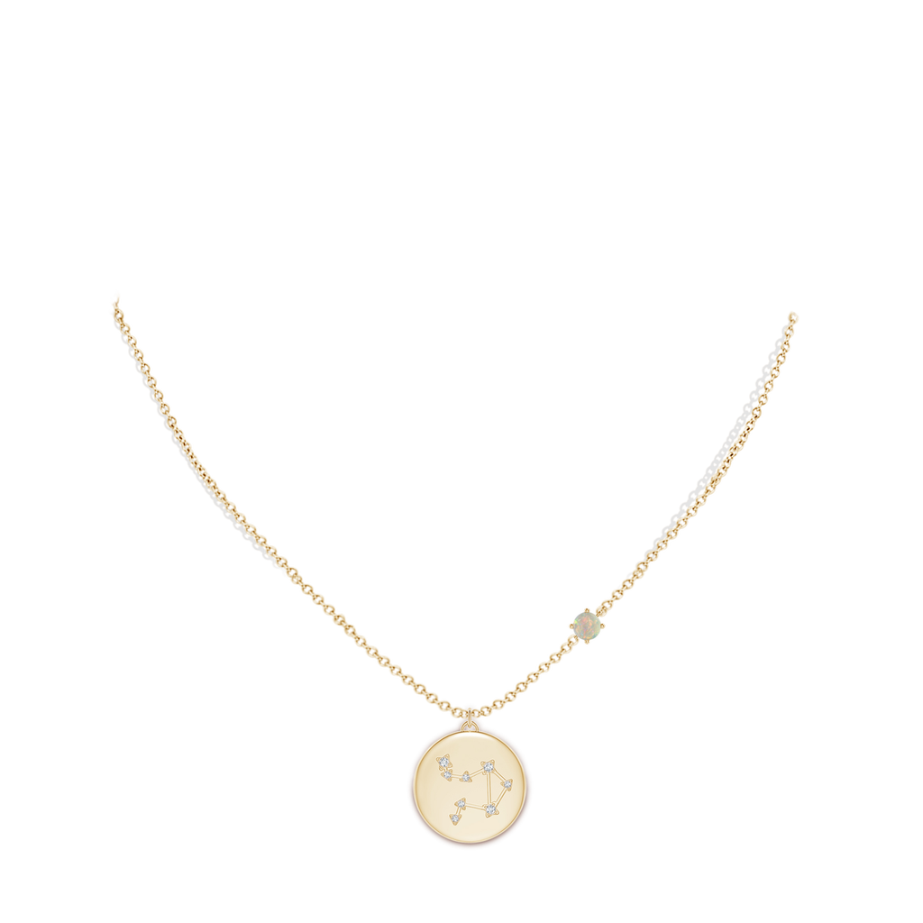 4mm AAAA Opal Libra Constellation Medallion Pendant in Yellow Gold Body-Neck