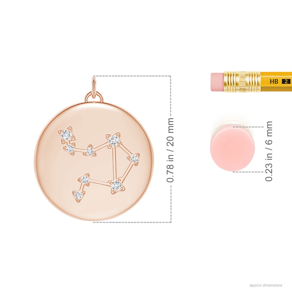 4mm AAA Sapphire Libra Constellation Medallion Pendant in Rose Gold ruler