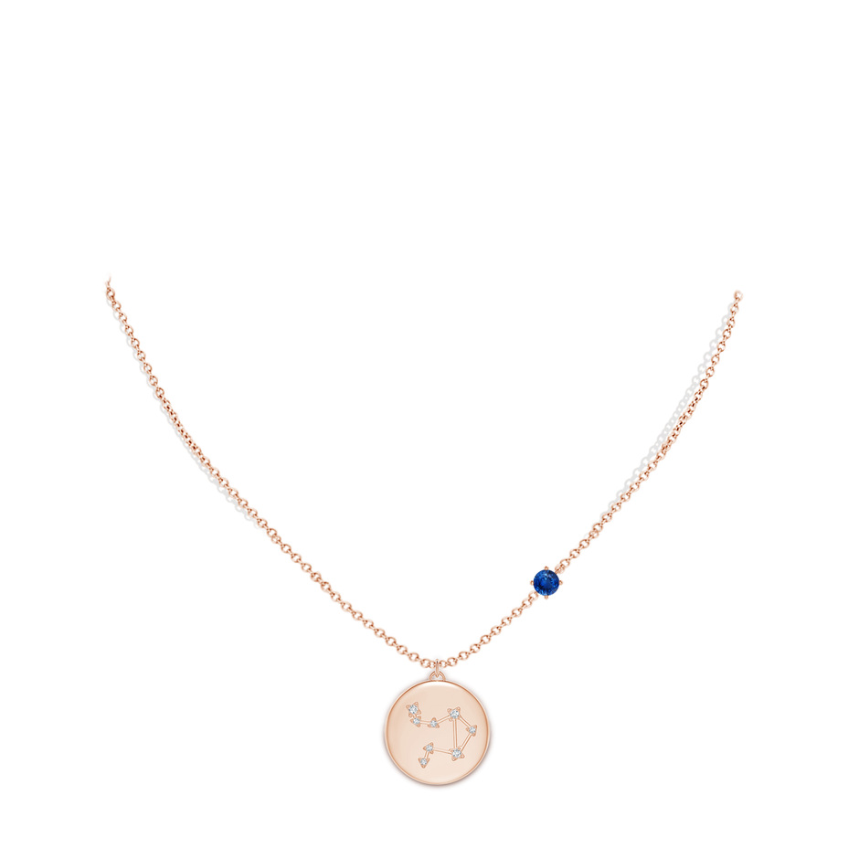 4mm AAA Sapphire Libra Constellation Medallion Pendant in Rose Gold body-neck