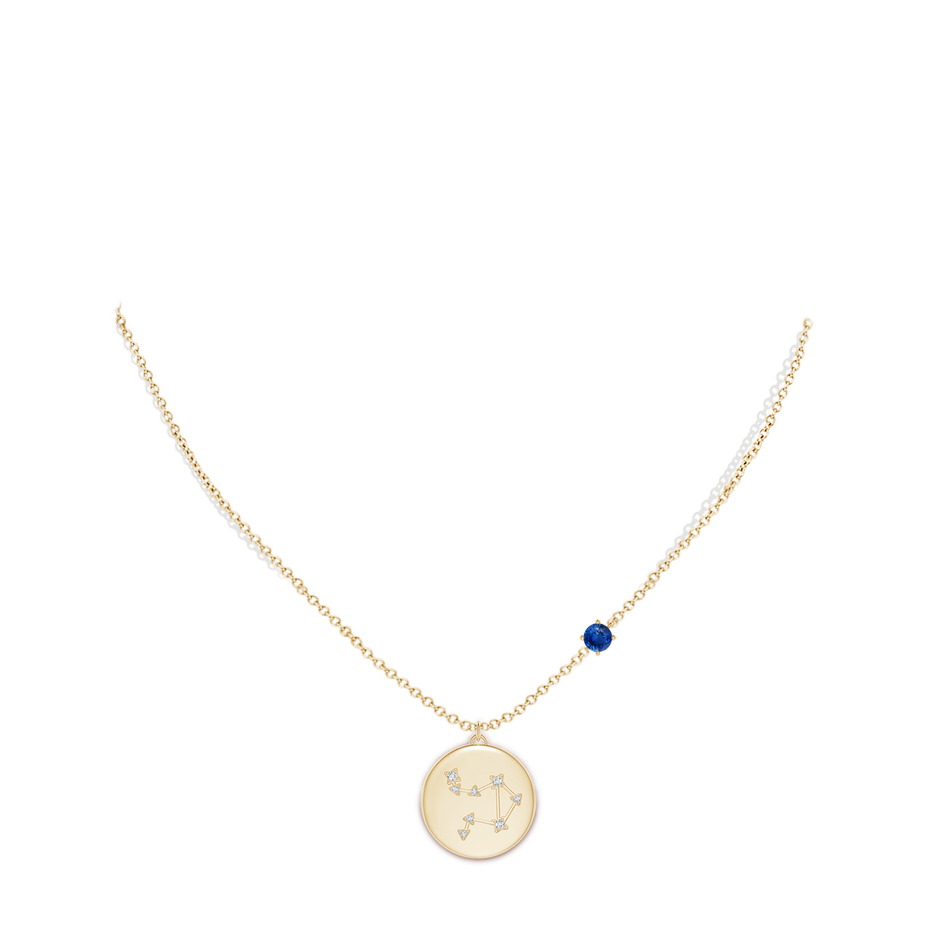 4mm AAA Sapphire Libra Constellation Medallion Pendant in Yellow Gold body-neck